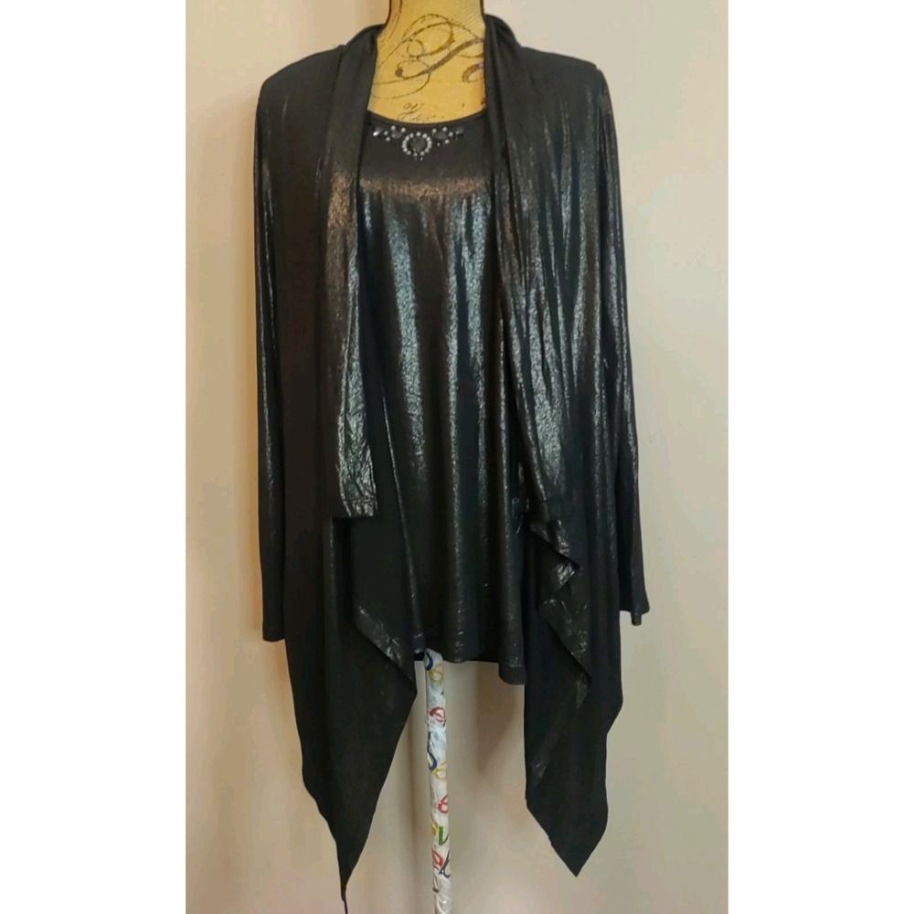 Basler Women Black Shimmer Cardigan/Embellished Tank 2 Piece‎ Set Size 48/50*